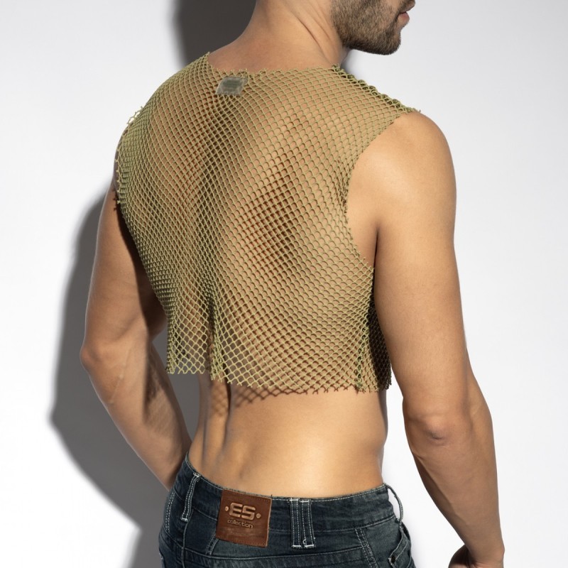 ES Collection Beachy Net Midriff Crop Top Kaki