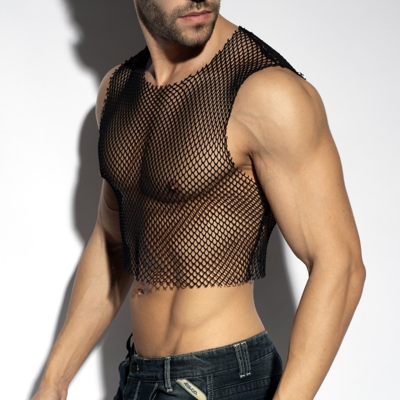 ES Collection Beachy Net Midriff Crop Top Black