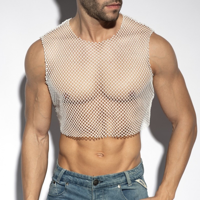 ES Collection Beachy Net Midriff Crop Top White