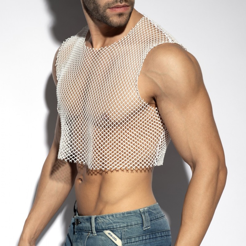 ES Collection Beachy Net Midriff Crop Top White