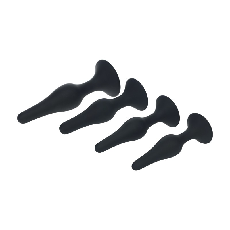 Slim Silicone Anal Plug Set of 4 - S/M/L/XL - Black